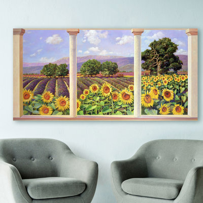 Window Overlooking The Sunflowers by Andrea Del Missier - Wrapped Canvas Print