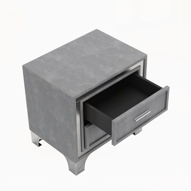 Velvet Solid Wood Nightstand, Gray