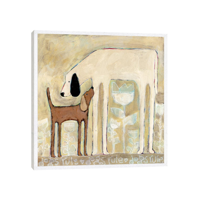 Dogs Rule by Teresa Kogut - Painting on Canvas, 45.72 cm H x 45.72 cm W, White Framed