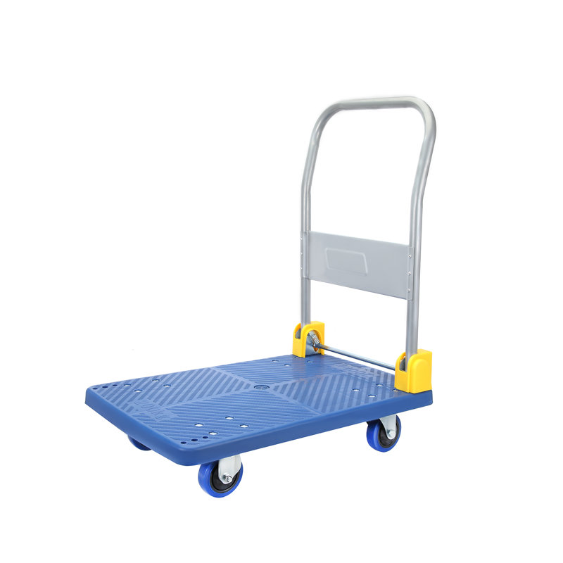 Chariot pliable à poussoir, camion avec 880 lb Capacité de poids, Bleu, H 33,27 po x l 18,90 po x P 28,35 po