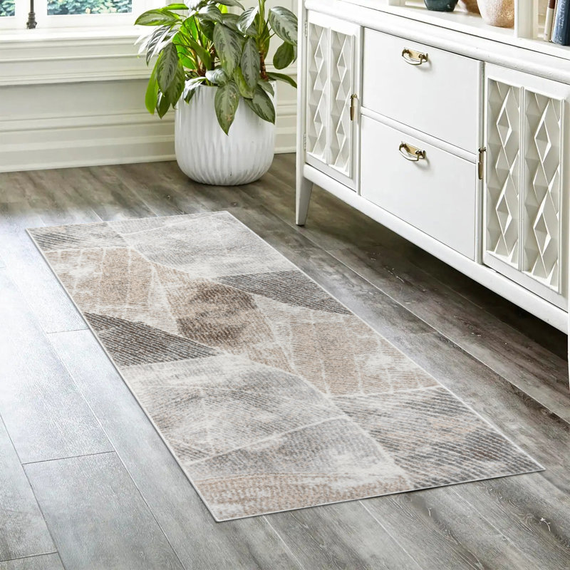 Gretchen Bisa Modern Abstract Gray/Ivory/Tan Polypropylene Indoor Area Rug, Runner 2'7" x 8'