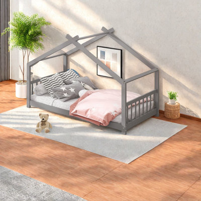Lit multifonctionnel en bois pour lit simple, gris