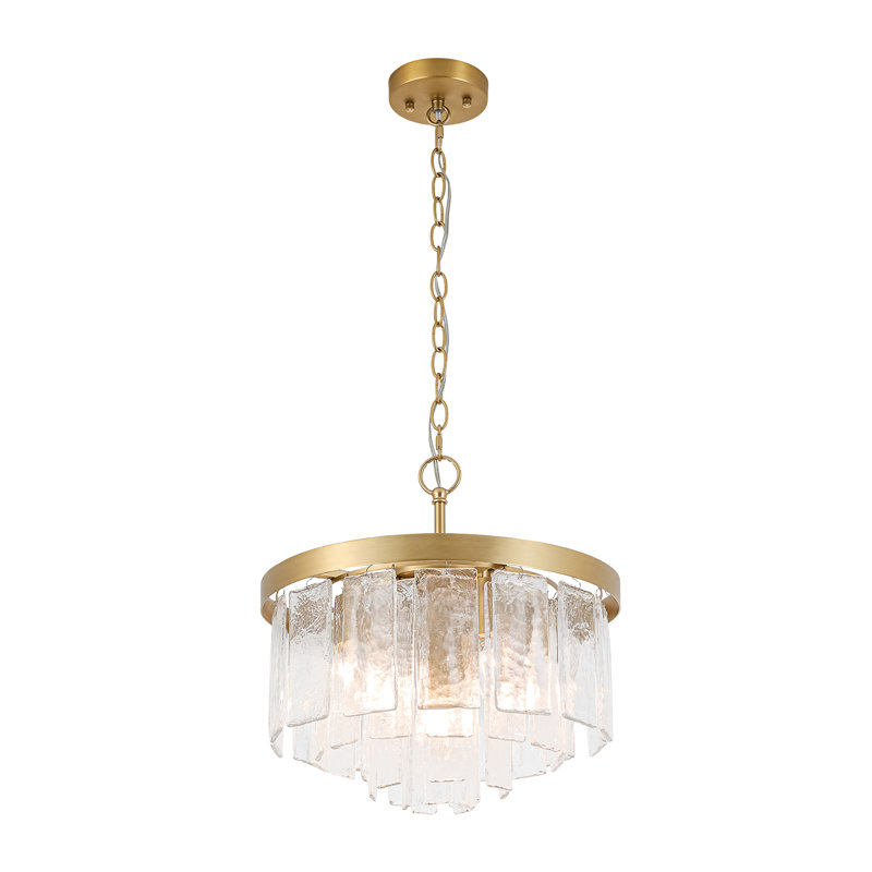 Livingon 5 - Light Tiered Drum Water Glass Chandelier, Brushed Gold