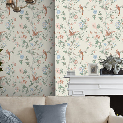 Summer Palace Sage and Apricot Removable Wallpaper