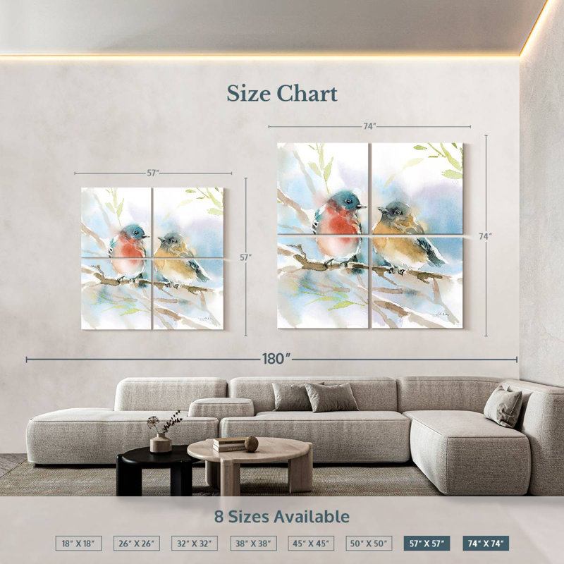 Paire d'oiseaux bleus Brampt au printemps, H 57 po x l 57 po