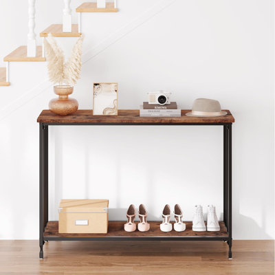 Table de vestibule, console à 2 niveaux, table de canapé étroite de 41,3 po de largeur avec tablettes, table de vestibule industrielle pour vestibule, salon, vestibule, couloir, bureau