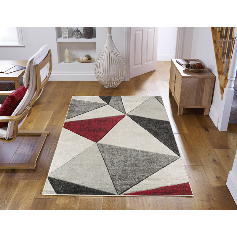 Tapis rouge à motif géométrique Alviso, Rectangle 5 pi x 7 pi