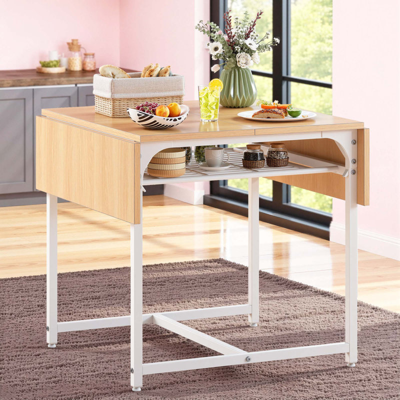 Extendable Unfinished Metal Base Dining Table, Oak Wood, White