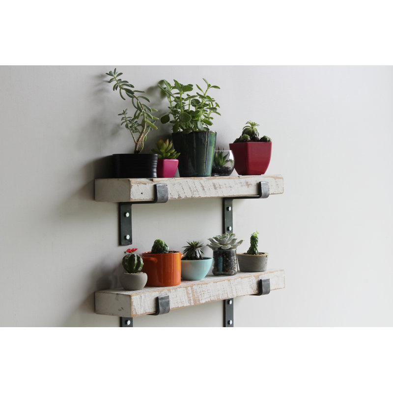 Tablette décorative en bois massif 2 pièces Brennon, Blanc délavé, H 2 po x l 18 po x P 4,5 po