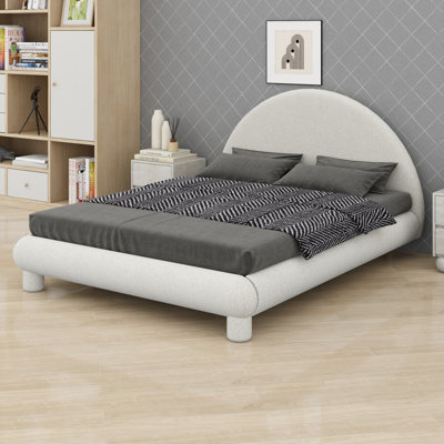 Practical Upholstered Platform Bed, Curved Arched Bed Frame with  Wooden Slats