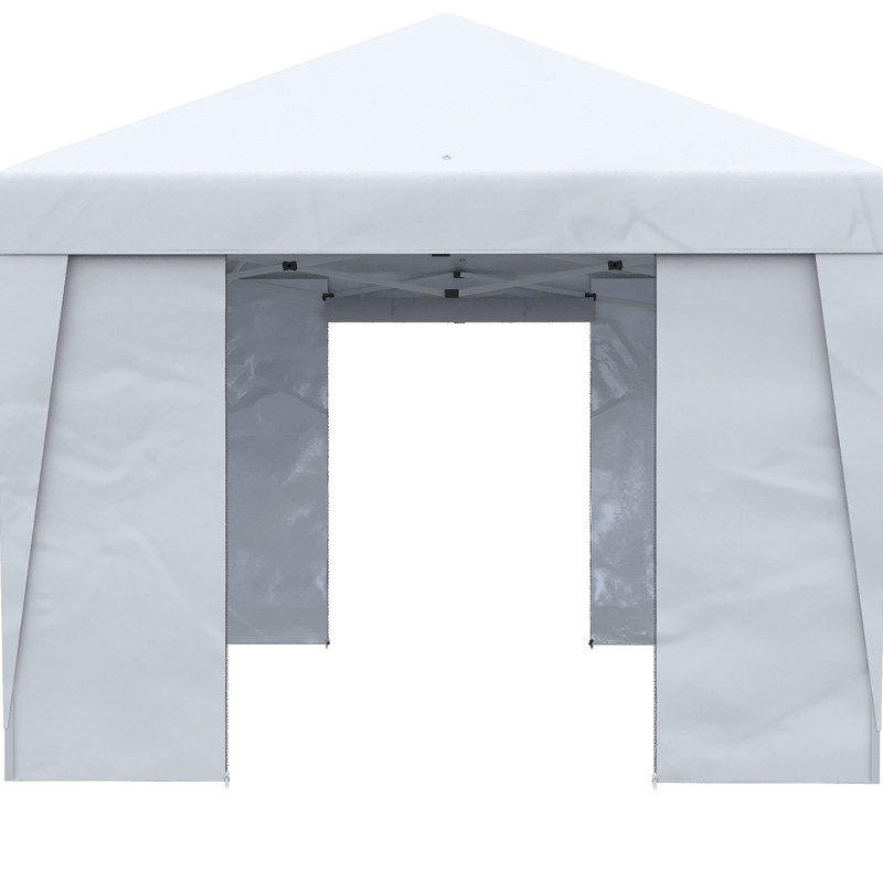 Auvent escamotable 10 'x 19,5' avec parois latérales - Fonction réglable en hauteur pour les activités de plein air, l'utilisation de jardin et de patio, portes doubles, étui de transport à roulettes, barrière Uv30 +, modèle blanc et fête