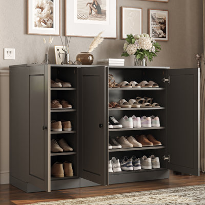 100% Solid Wood Shoe Storage Cabinet with Shaker Doors, Adjustable Shelves, Space Saving Modular Entryway Organizer, 48.5" W x 35.75" H