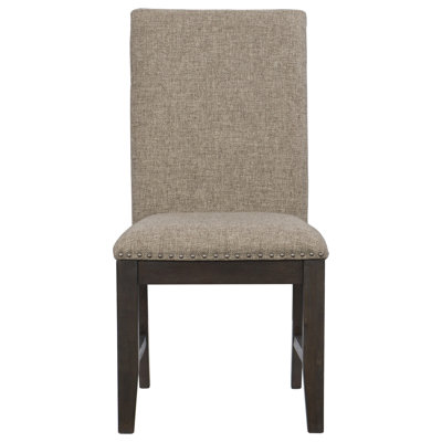 2 chaises d'appoint de style rustique, structure en bois, placage de chêne, revêtement en tissu brun, capacité de 250 lb de chaises de salle à manger,