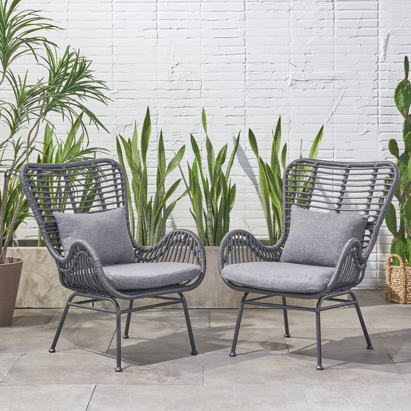 Chaise de patio avec coussins (ensemble de 2), Gris, Noir, noir, noir, noir
