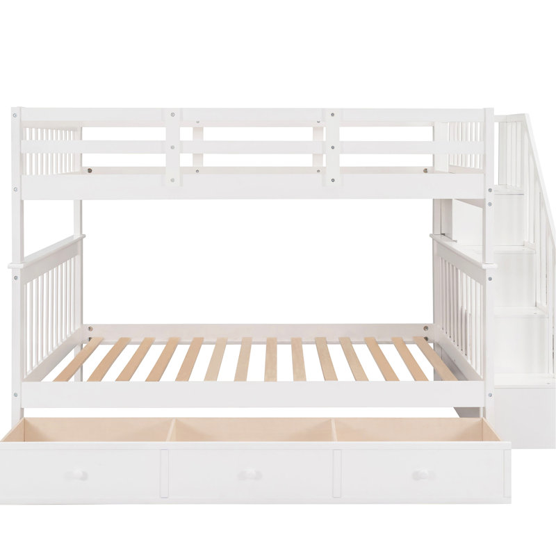 Lit superposé au-dessus de l'escalier blanc, solution de rangement pour la chambre à coucher, lits superposés, accès sécuritaire, garde-corps, fabrication en bois massif