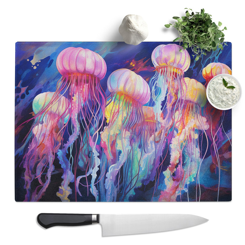 Jellyfish Abstract  Glass Chopping Board