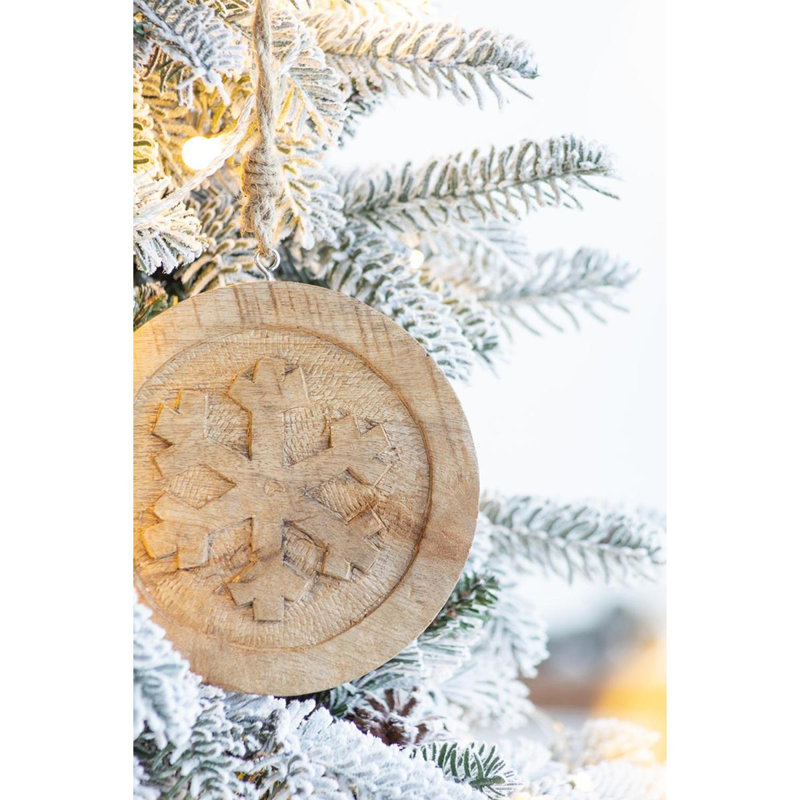 6" X 6" Wooden Hanging Circle With Snowflake Cut, Decorative Hanging Christmas Tree Ornaments For Holiday Party Decorations, Set Of 12