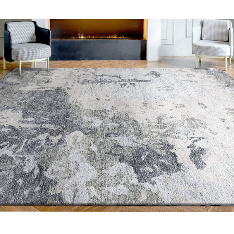 Abstract Area Rug in White, Rectangle 8' x 10'