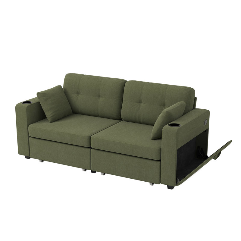 67.7'' Upholstered Loveseat With Charging Station, Olive