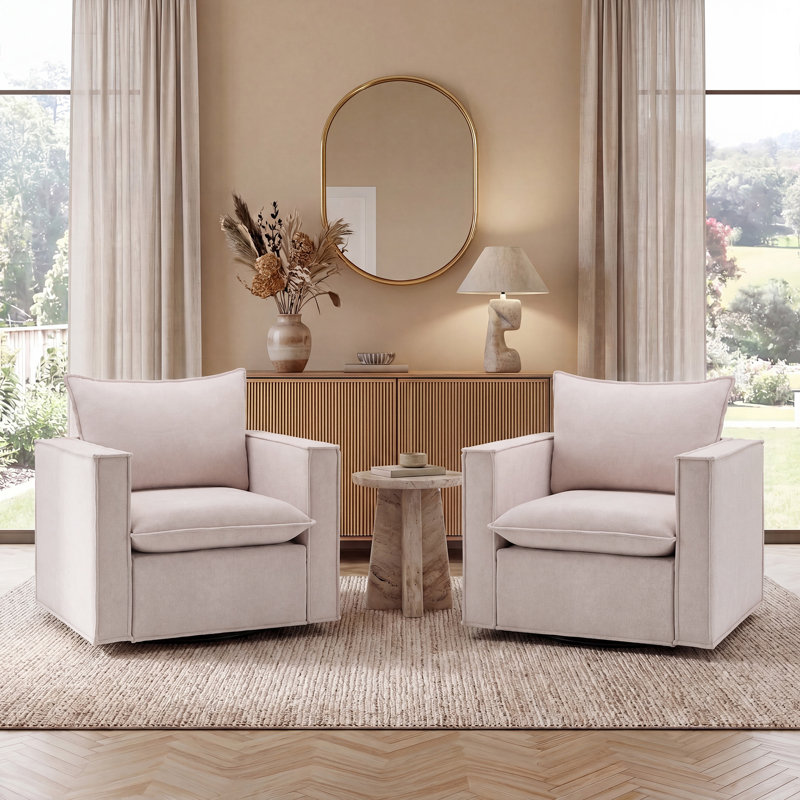 Louretha 34" Wide Fabric Upholstered Swivel Armchair, Camel Fabric