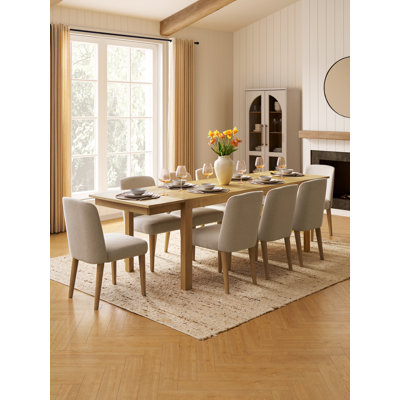 Logan Upholstered Beige Dining Chair, Modern Farmhouse Solid Wood Extendable Dining Table Set For Dining Room Kitchen