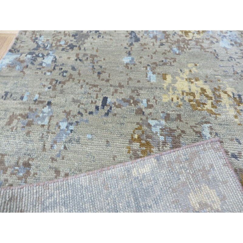Tapis oriental moderne gris abstrait noué à la main 3 x 5 pi 5 po avec soie 9E2334D087554FD1B82E140D45C23952