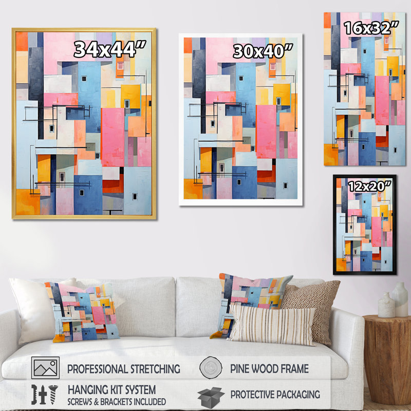 Décoration murale géométrique Popart Bluiding In Harlem II, Cadre simple noir, H 32 po x l 24 po x P 1 po