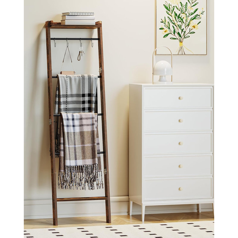 Échelle de couverture en bois rustique à 6 niveaux avec crochets amovibles, support de rangement pliant