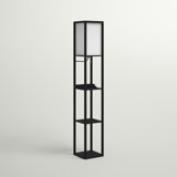 Maxwell 63 in. 3-Shelf Modern USB and Wireless Charging LED Floor Lamp with Fabric Square Shade