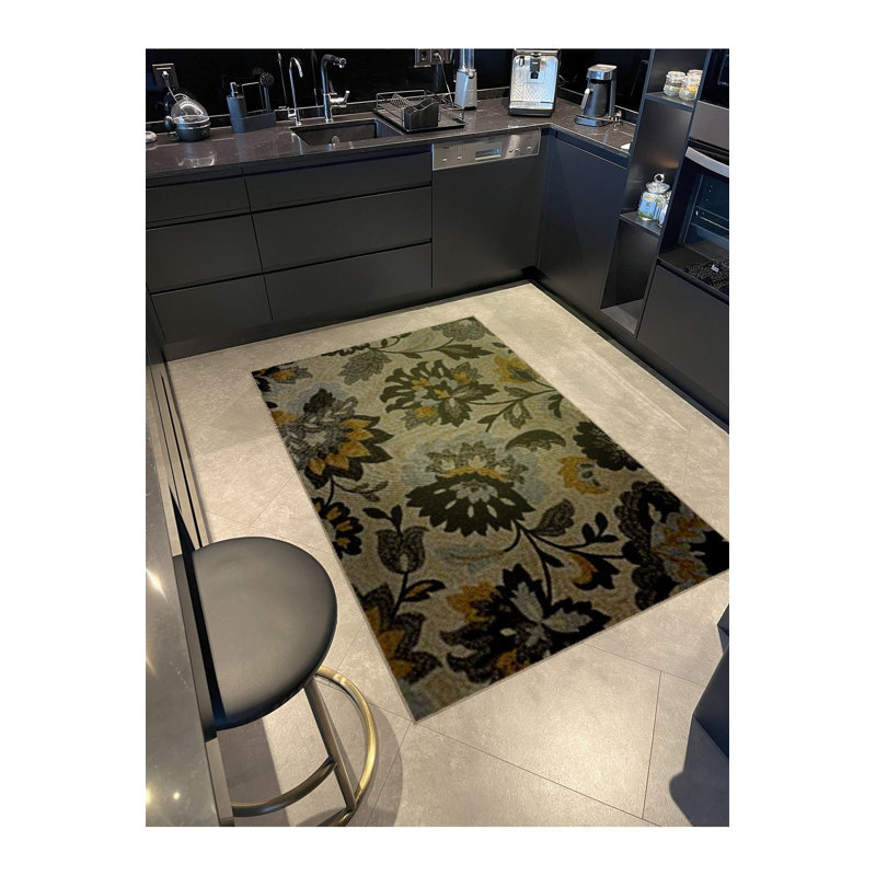 Tapis multicolore à motif floral multicolore lavable à la machine, Rectangle 2 pi 6 po x 4 pi 11 po