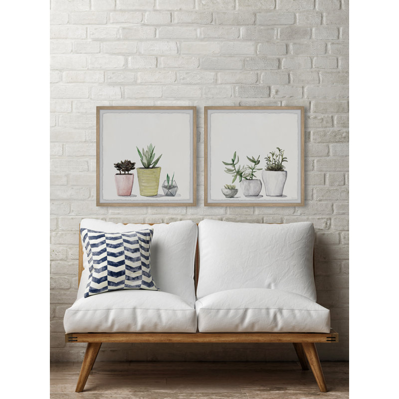 Vases of Succulents - Ensemble de 2 peintures encadrées, L 24 po x H 24 po