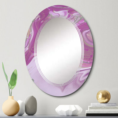 «Pink Marble Waves I» - Miroir mural moderne