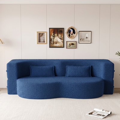 78" Sherpa Convertible Full-Size Sleeper Floor Sofa Bed with 2 Pillows