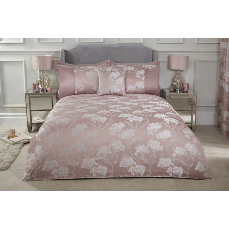 Blossom Satin Floral Bedding with Pillowcases, King, Blush Pink