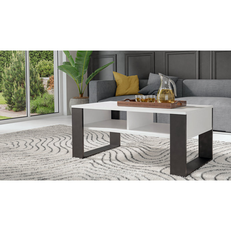 Julyssa Sled Coffee Table with Storage, White, Black