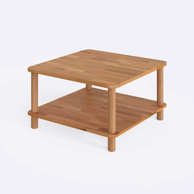 Table basse carrée en bois massif avec tablettes Queens - Design moderne et peu encombrant, 17.4'' H x 30.7'' L x 30.7'' W