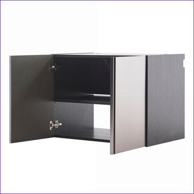 Cabinets, Wall Mounted Wood Base with Soft Closing Doors &amp; Extra Deep Storage, Metallic Slate Gray | Contemporary | Melamine
