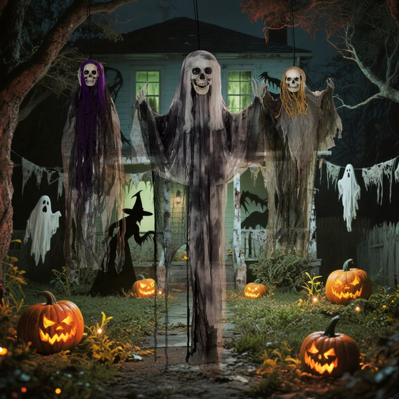 HOMCOM Life Size Hanging Skeleton Halloween Decorations, 90/110/170cm