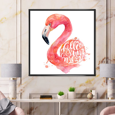 Flamant rose sur fond blanc II - peinture sur toile