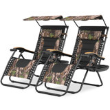 29" Zero Gravity Chairs, Folding Outdoor Patio Recliners with Canopy Shade, Headrest, and Side Tray
