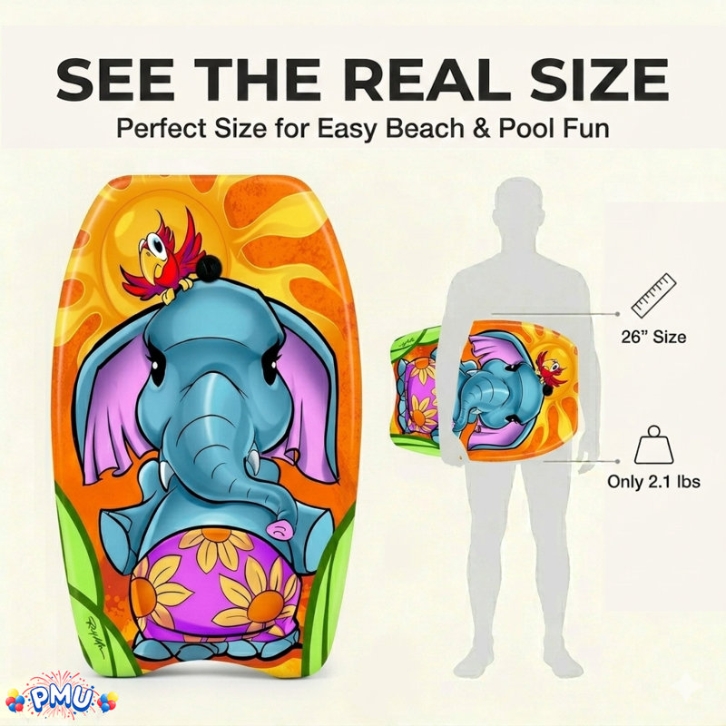 Planche de surf à motif graphique de 26 pouces pour la plage, la mer et la piscine PMU - Pkg / 1, École de dauphins colorés