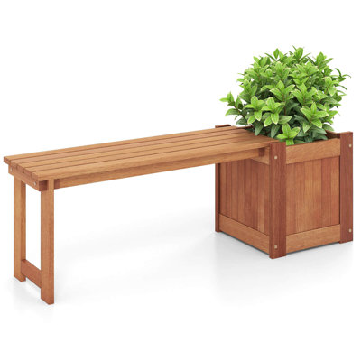 Hardwood Flower Box With Bench Spacious Seat Open-ended Bottom Perfect For Herbs