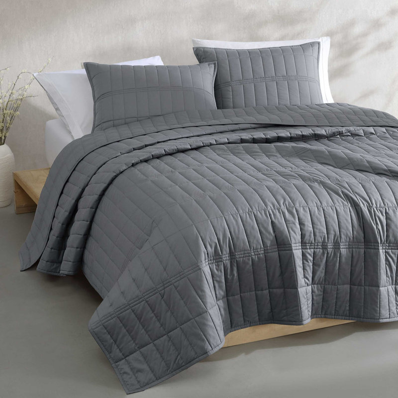 Calvin Klein Washed Percale Cotton Graphite Grey King Quilt Set, King Quilt + 2 King Pillowcases, Gray