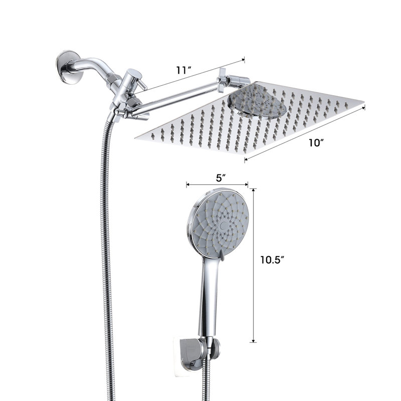 Ensemble de pomme de douche: pluie de 10 pouces et portatif avec 11 bras, 6 réglages, conception de fuite, acier inoxydable corrosif, assortiment carré mural: modes, colmatage,