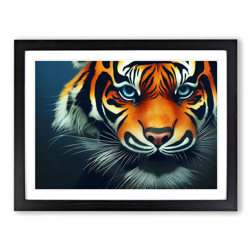 Fierce Tiger - Single Picture Frame Print, Black, 25cm H x 34cm W x 2cm D