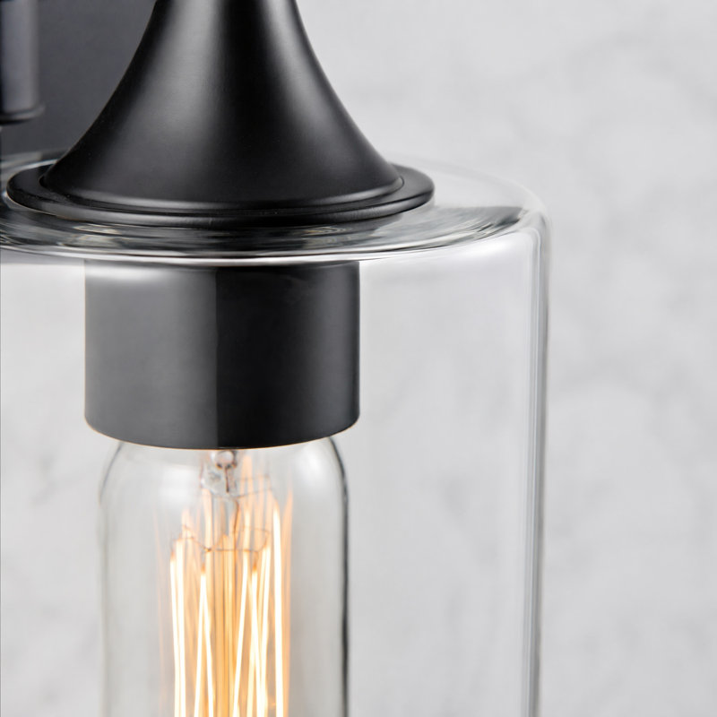 Luminaire de meuble-lavabo industriel avec abat-jour cylindrique en verre transparent, Matte Black, 3