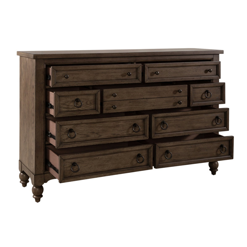 66" W 9-Drawer Wood Double Dresser Dresser, Brown