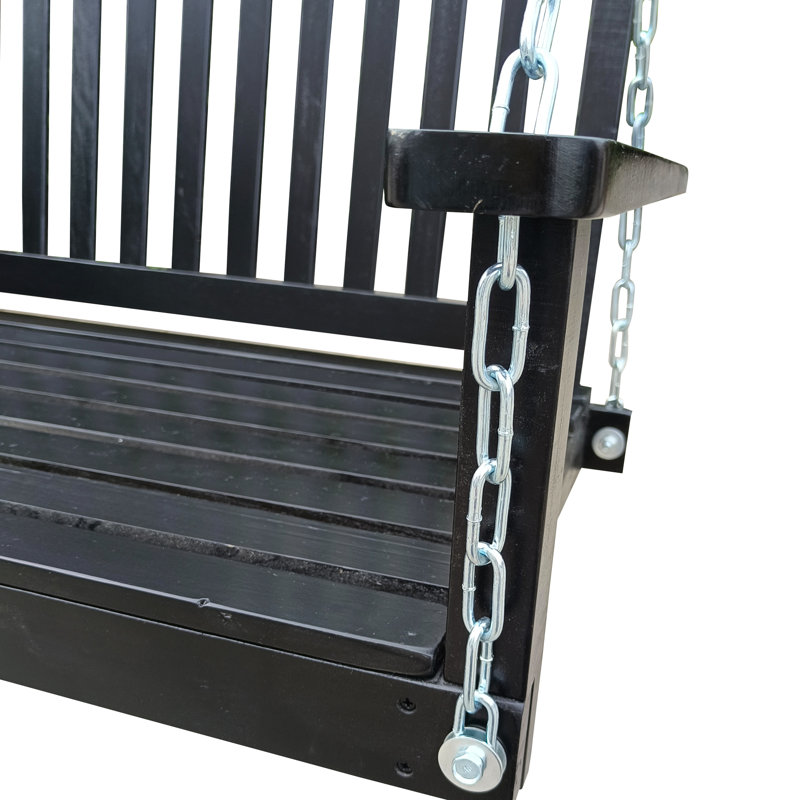 Banc de balançoire d'extérieur en bois avec suspension. Noir, capacité de 800 lb, facile à assembler dans le patio, le jardin, la cour, capacité de charge. Assemblage pour porche de jardin, cour arrière