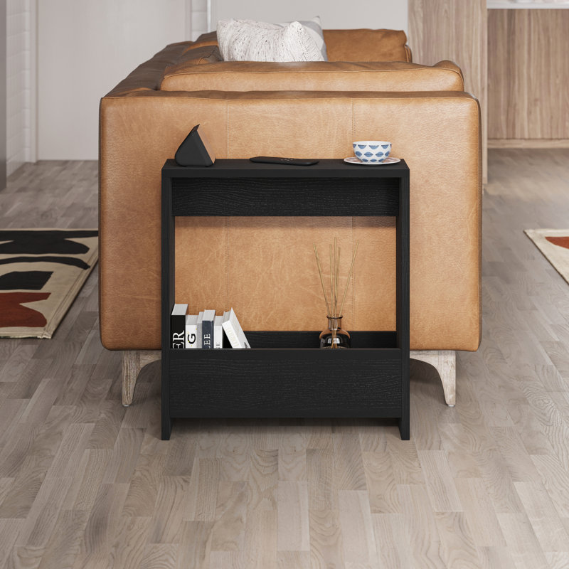 Beeler Modern Slim Compact Side Table, Black Oak