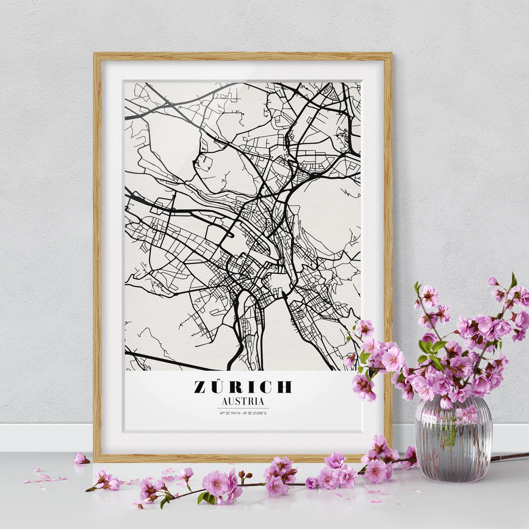 Gerahmter Grafikdruck Classic Zurich Street Map